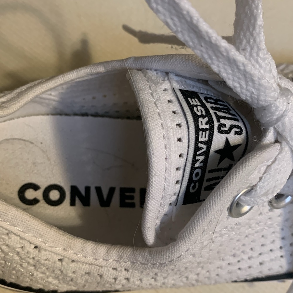 Converse Women’s White Low Top Perforated Sneaker with Black Trim - Picture 2 of 6